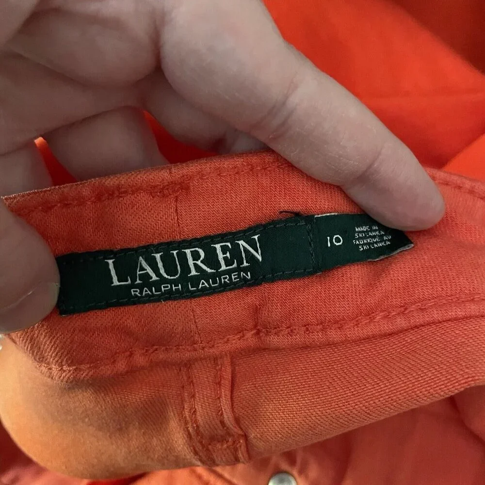 Lauren Ralph Lauren Women 10 Orange Denim Stretch Premier Skinny Ankle Jeans
